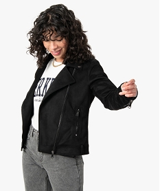 blouson femme en suedine avec fermeture zippee noirC863101_1