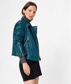 blouson femme esprit biker avec zips et boucles en metal bleuC863301_1