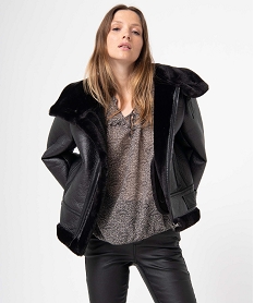 blouson femme esprit biker avec doublure en maille peluche noir vestesC865001_1