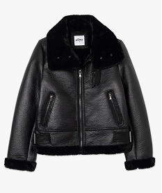 blouson bombardier femme esprit biker avec doublure en maille peluche noir vestesC865001_4