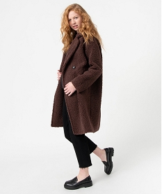 manteau femme mi-long en maille bouclette a double boutonnage brun manteauxC866401_1