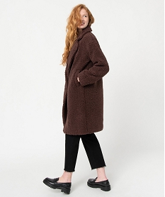manteau femme mi-long en maille bouclette a double boutonnage brun manteauxC866401_3