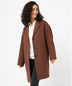 manteau femme en drap de laine motif pied-de-poule orange manteauxC866601_1