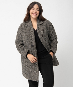 GEMO Manteau femme grande taille mi-long à chevrons beige standard