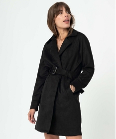 manteau trench en suedine avec ceinture femme noir manteauxC867301_1