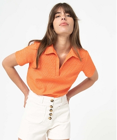 polo femme a petits carreaux orange blousesC867701_1