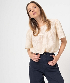 blouse femme a motifs fleuris avec dentelle beige blousesC867901_2