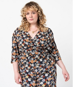 blouse femme grande taille a manches ¾ forme cache-cour imprime chemisiers et blousesC868601_1
