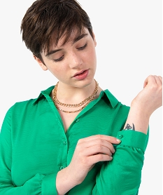 chemise femme a manches longues en matiere soyeuse vert chemisiersC869501_2