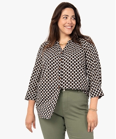 blouse femme grande taille imprimee a manches 34 blanc chemisiers et blousesC870501_2