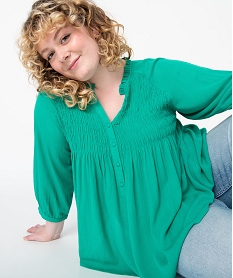 blouse femme grande taille en crepe avec buste smocke vert chemisiers et blousesC871501_1