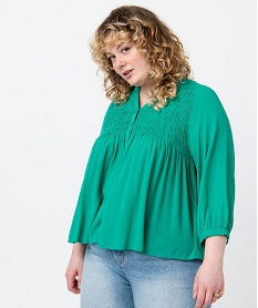 blouse femme grande taille en crepe avec buste smocke vert chemisiers et blousesC871501_2