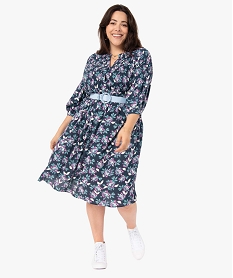 robe femme grande taille imprimee a smocks et manches 34 imprime robesC874001_1