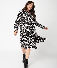 GEMO Robe chemise femme grande taille à manches longues et motifs kaki fonce