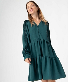 robe femme a manches longues et volants vert robesC875201_2