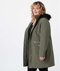 GEMO Manteau femme à capuche fantaisie et détails métalliques Vert