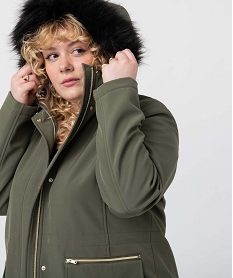 manteau femme a capuche fantaisie et details metalliques vertC882101_2