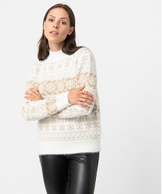 pull femme en jacquard dore motif hiver beige pullsC883901_1