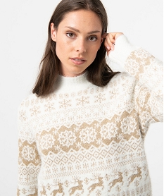 pull femme en jacquard dore motif hiver beige pullsC883901_2