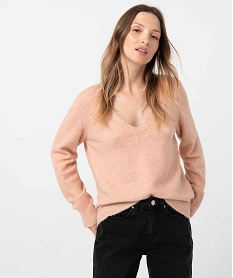 pull femme a grand col v fantaisie rose pullsC884301_1