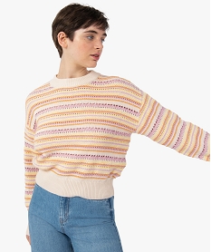 pull femme ample en maille fantaisie ajouree multicolore pullsC884701_1