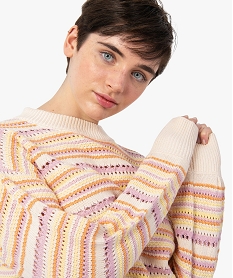 pull femme ample en maille fantaisie ajouree multicolore pullsC884701_2