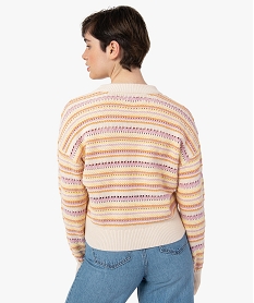 pull femme ample en maille fantaisie ajouree multicolore pullsC884701_3