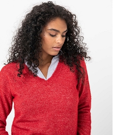pull femme avec col chemise effet 2 en 1 rouge pullsC885101_2
