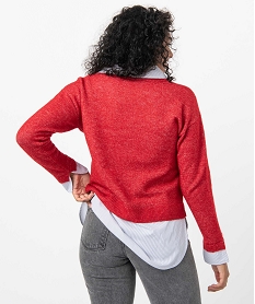 pull femme avec col chemise effet 2 en 1 rouge pullsC885101_3