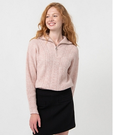 pull femme en maille fantaisie a col camionneur rose pullsC886401_1