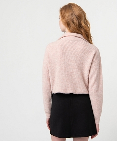 pull femme en maille fantaisie a col camionneur rose pullsC886401_3