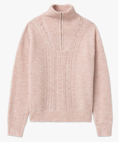 pull femme en maille fantaisie a col camionneur rose pullsC886401_4