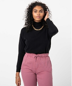 GEMO Pull à col montant en maille fine femme noir standard