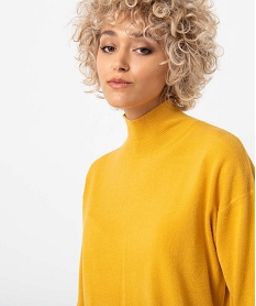 pull a col montant en maille fine femme jaune pullsC889101_2