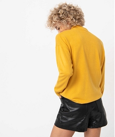 pull femme a col montant en maille fine jaune pullsC889101_3