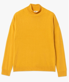 pull femme a col montant en maille fine jaune pullsC889101_4