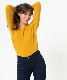 pull femme a col rond finitions roulottees jaune pullsC889501_1