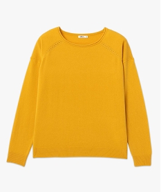 pull femme a col rond finitions roulottees jaune pullsC889501_4
