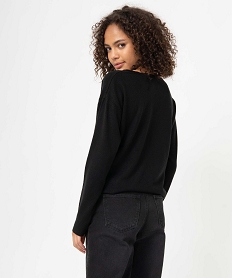 pull femme en maille fine avec large col v noir pullsC889701_3