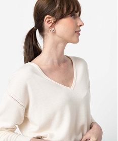 pull femme en maille fine avec large col v beige pullsC889901_2