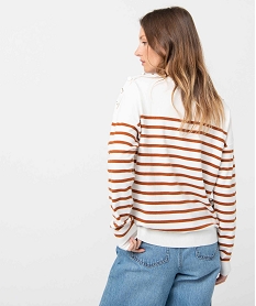 pull femme raye avec boutons sur les epaules blanc pullsC890501_3