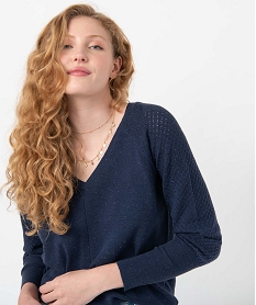 pull femme paillete en maille fantaisie sur les manches bleu pullsC890801_2