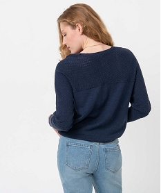 pull femme paillete en maille fantaisie sur les manches bleu pullsC890801_3