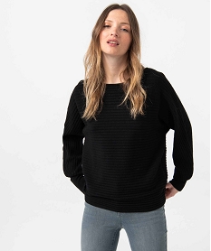 pull femme en maille cotelee emmanchures chauve-souris noir pullsC891701_1