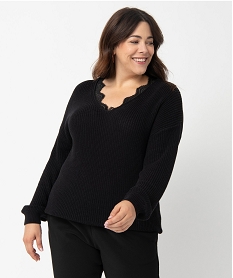 pull femme grande taille avec decollete v en dentelle noirC892401_2