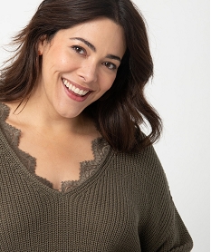 pull femme grande taille avec decollete v en dentelle vertC892501_2