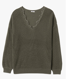 pull femme grande taille avec decollete v en dentelle vertC892501_4