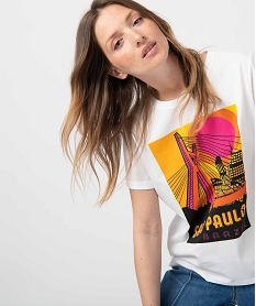 tee-shirt femme a manches courtes avec motif sao paulo blancC893601_2