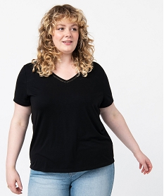 GEMO Tee-shirt femme grande taille avec col V fantaisie Noir