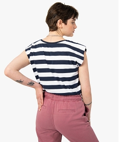 tee-shirt femme raye sans manches a epaulettes imprime t-shirts manches courtesC895401_3